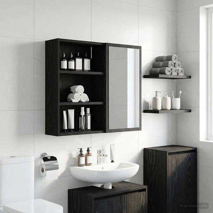 vidaXL - Badkamer - wandkast - Zwarte - Eik - 40 - x - 16 - x - 62,5 - cm
