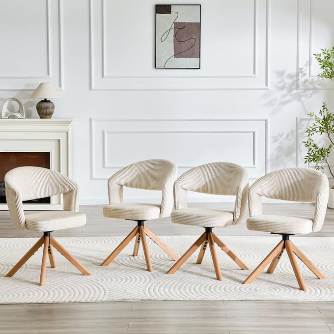 MODENUIT Eetkamerstoel - Draaibaar - Set van 2 - Stil 360° Mechanisme - Voor Eetkamer en Woonkamer - Cord Wit