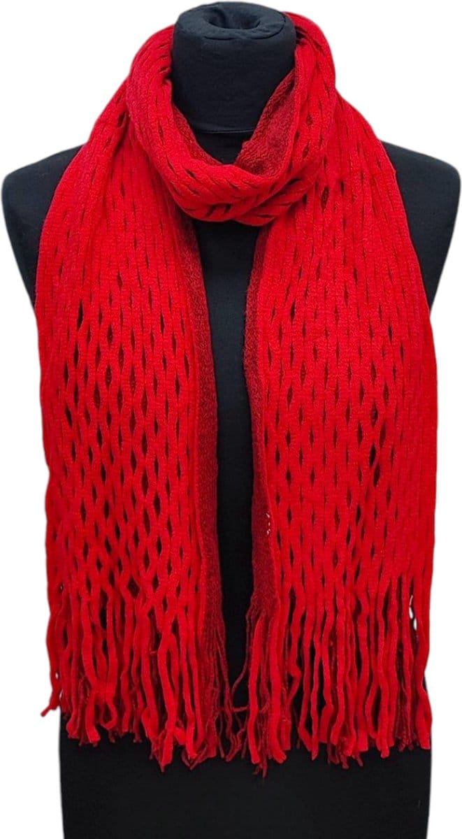 Lange Gebreide Sjaal - Colsjaal - Rood/Donkerrood - 180 x 25 cm (J07)