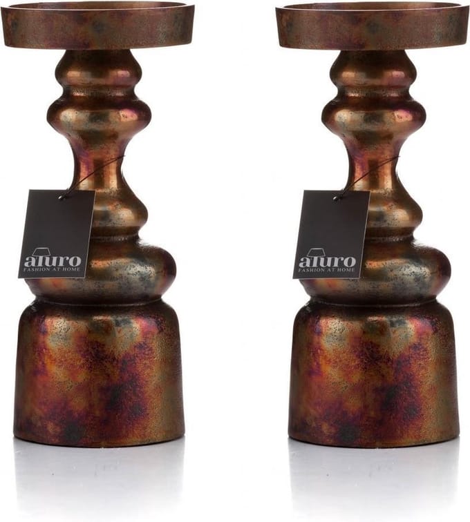 Kandelaar Aluro 22 CM 2-delig Aluminium - Antiek Design - Handgemaakte Kandelars - Modern Interiour