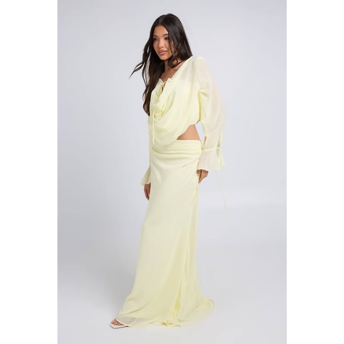 boohoo Dames Chiffon Maxi Rok Met Gerimpelde Taille | Citroen | Maat: 40