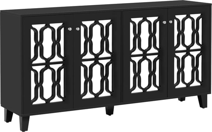 Commode Dressoir - Ladekast Kast - Woonkamer Opbergen - Gespiegeld Design - 160 x 40 x 84 cm - Zwart