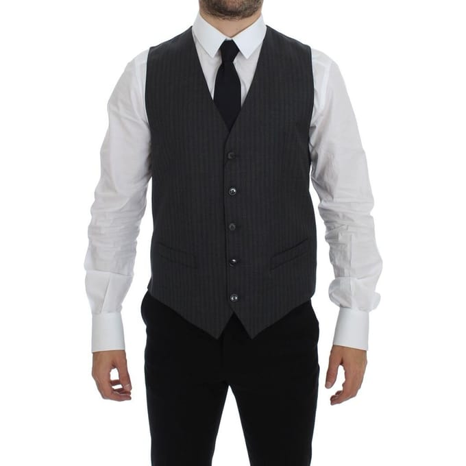 Grijze Gestreepte Wol Vest