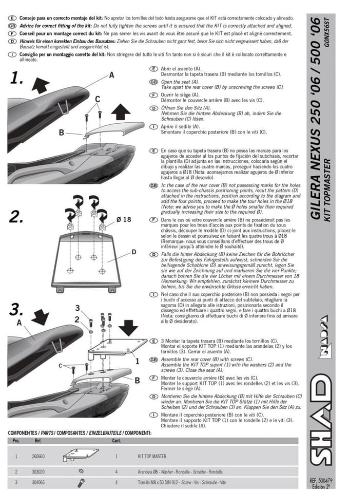 Support de top case Shad pour Scooter Gilera 250 Nexus 2006 à 2007 Neuf