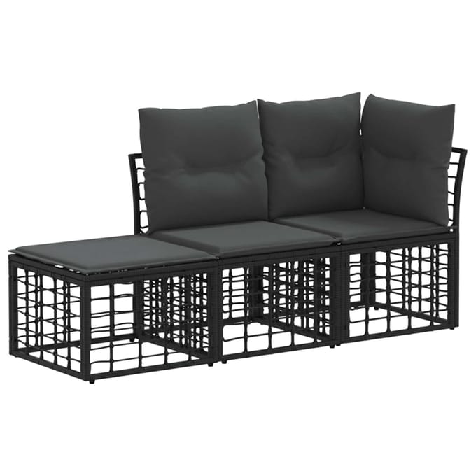vidaXL - Buiten - bank - set - 3 - st - Zwart - Polyester