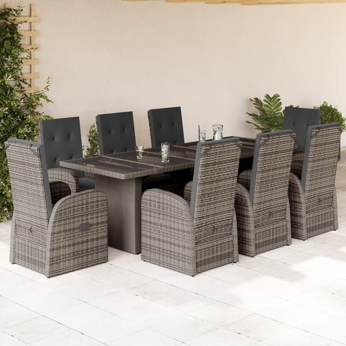 vidaXL - 9-delige - Tuinset - met - kussens - poly - rattan - grijs