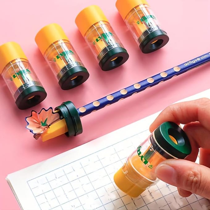 1 taille-crayon multifonctionnel 2 en 1, tendance et portable, taille-crayon rotatif à trou unique pour étudiant avec caoutchouc jaune