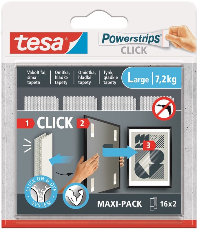 Tesa Powerstrips Click - Zelfklevende Klittenbandsluiting - 16 Paren - Maat L