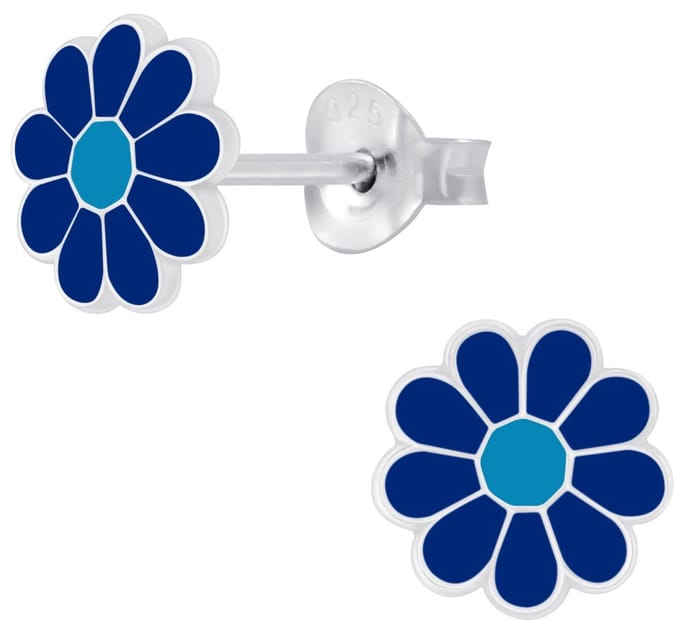 Joy|S - Zilveren Madelief bloem oorbellen - blauw