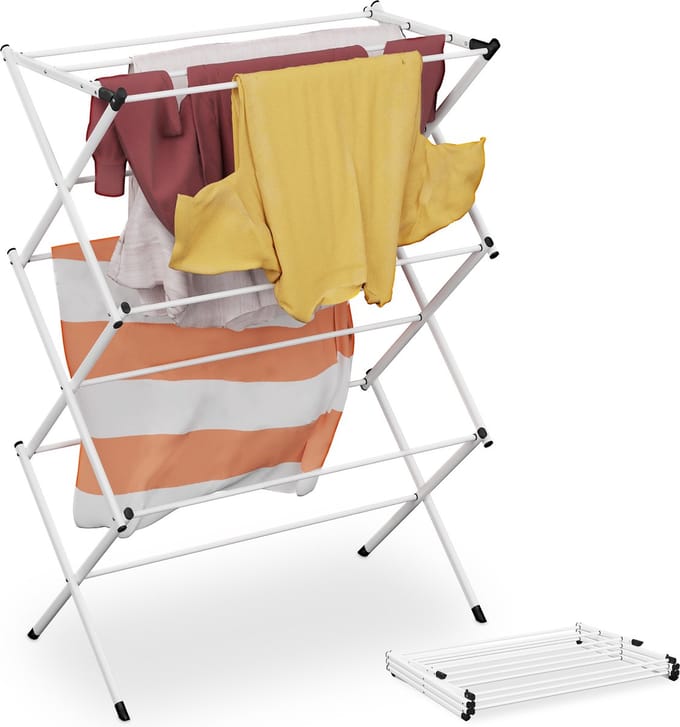 inklapbaar wasrek - 104 x 73 x 38 cm - 11 stangen - metaal - wit