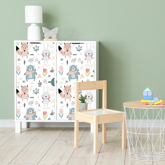 Meubelsticker met bosdieren voor kinderen, 40 x 60 cm