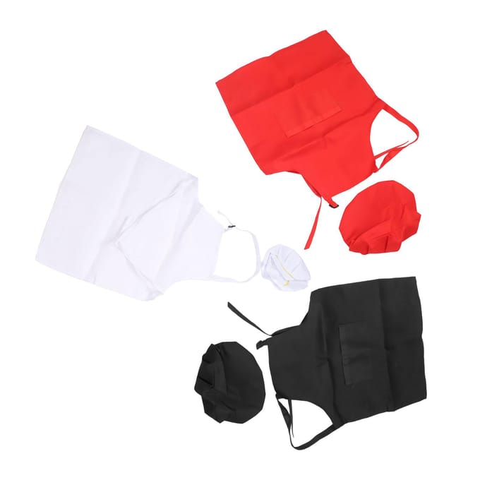 3 Set Kinder Schort en Koksmuts Rood Zwart Wit Schattig Comfortabel Rekbaar Polyester Kinderen Koken red