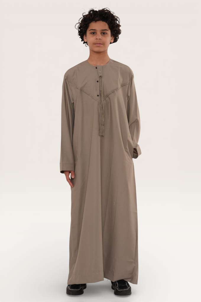 Kinderen jongens Beige Eid Marokkaanse Jubba Robe Djellaba Ramadan Eid Thobe LFS- K-HM11