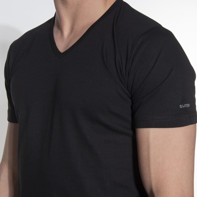 Slater 7620 - BASIC FIT 2-pack T-shirt V-hals korte mouw zwart M 100% katoen