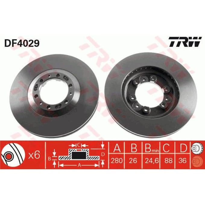 Remschijf TRW DF4029 voorkant, geventileerd, 1 Stuk