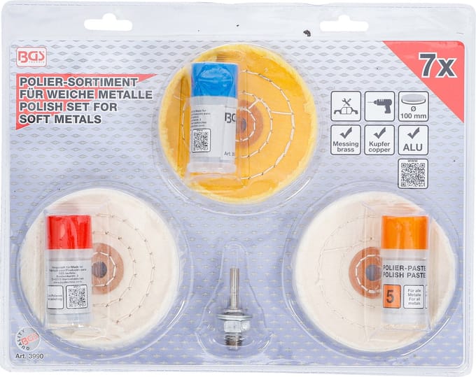 BGS Polijstassortiment voor zachte metalen 7 delig