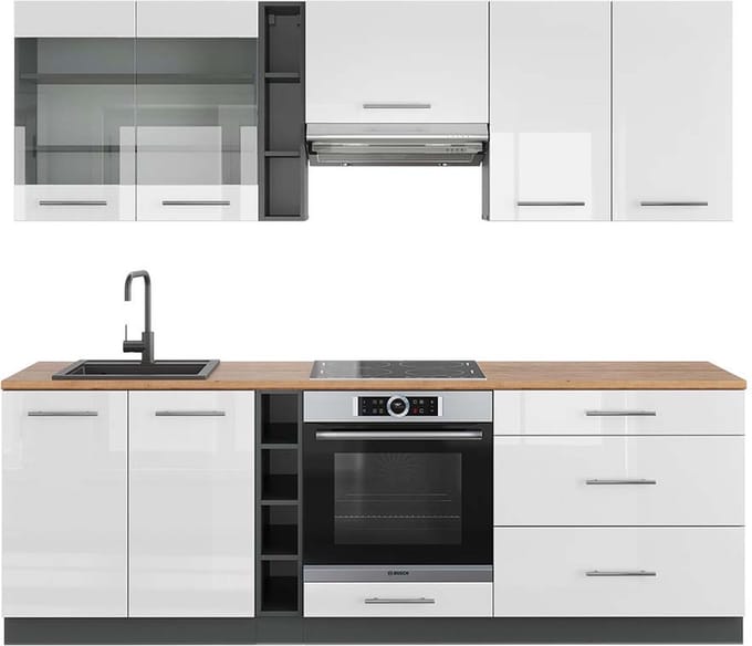 Vicco Fame-Line Complete keukeneenheid – 235 cm, WB Eik Wit hoogglans/antraciet