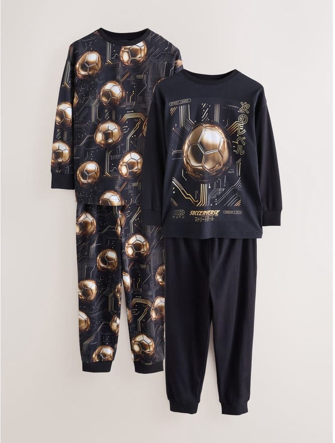 Next - Jongens - Set van 2 pyjama's met lange mouwen - Zwart