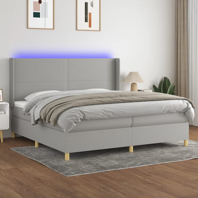 vidaXL - Boxspring - met - matras - en - LED - stof - lichtgrijs - 200x200 - cm