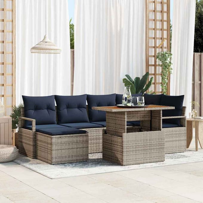 vidaXL - Tuinbank - Set - 7 - st - Grijs - poly - rattan
