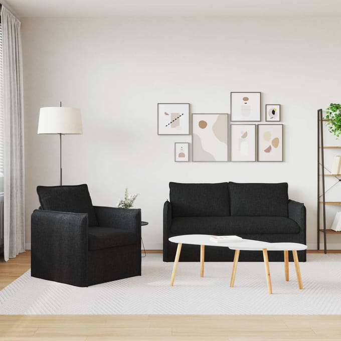 vidaXL Bankstel 2 pcs Zwart 156 x 82 x 85 cm Stof