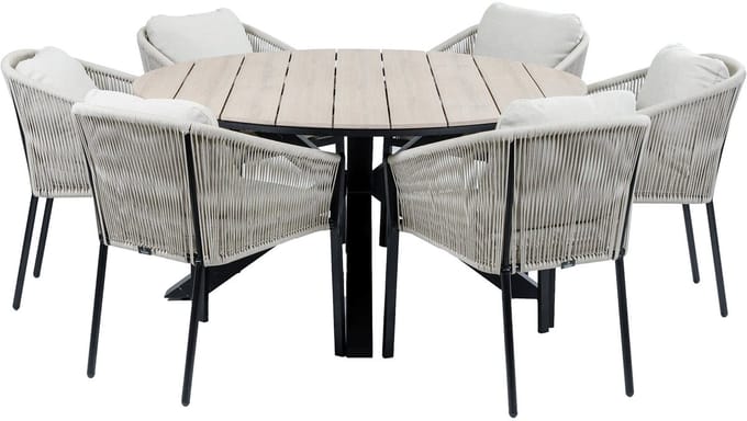 Tuinset Elvira/Cyprus | 6 personen | Rond 150 cm | Rope & polywood