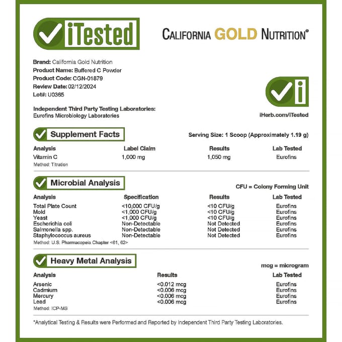 California Gold Nutrition, Buffered Gold C, poudre de vitamine C non acide, ascorbate de sodium, 2,2 lb (1 kg)