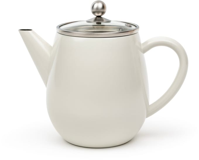 Bredemeijer - Theepot dubbelwandig Eva - 1,1 liter - Wit - Met theezeef