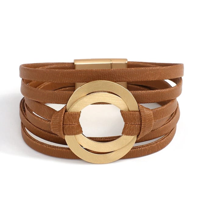 Sorprese armband - Paris - bruin - leer - armband dames - 19 cm - cadeau - Model D - Sinterklaas - Kerst - Cadeau