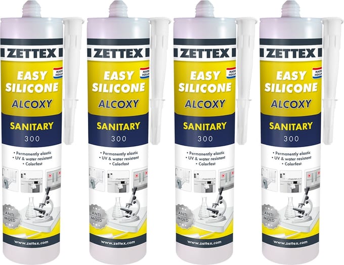 Zettex Easy Siliconenkit S - Sanitairkit voor Badkamer & Keuken - Schimmelbestendig & Elastisch - 310ml - Wit - 4-PACK