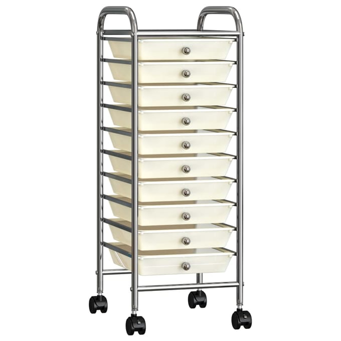 vidaXL - Opbergtrolley - met - 10 - lades - mobiel - kunststof - wit