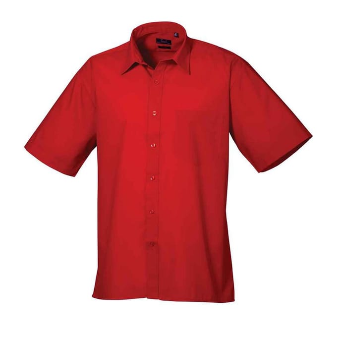 Premier Heren Poplin overhemd met korte mouwen (Rood)