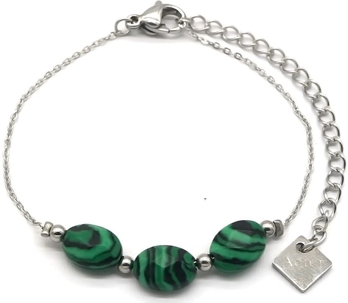 Armband Dames - Malachiet - RVS - Lengte 16-19 cm - Zilverkleurig