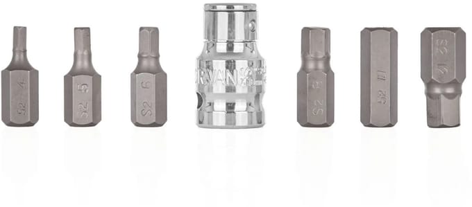 GEKO 7-delige HEX bitset - H4-H12 - S2 staal - Inclusief 10mm adapter - 30mm lengte
