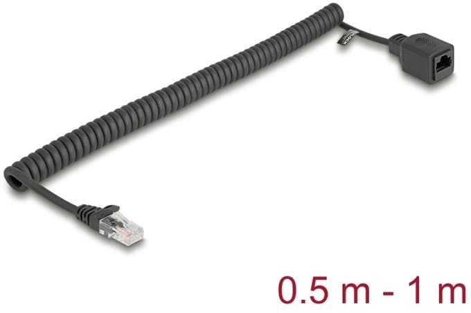 Delock RJ45 Coiled Cable plug to jack Cat.5e UTP 0.5 m to 1 m black