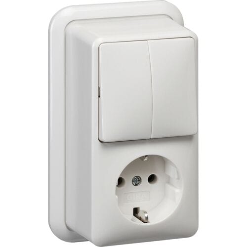 Gira System 55 combinatie WCD/serie RA opbouw verticaal met montageplaat en adapter K/P25 Glanzend wit