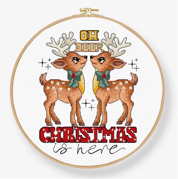 Borduurpakket LETI 9912 - O Deer, Christmas is Here - Ojee, Het is Kerst - met ring