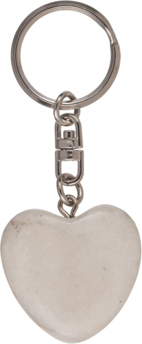 Sleutelhanger Stenen Hart - Worry Stone Heart 3cm - Wit Marmer