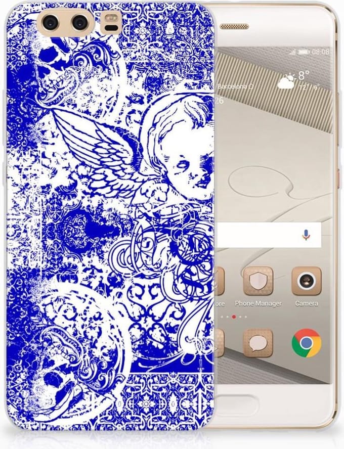 Silicone Back Case Huawei P10 Plus Angel Skull Blauw