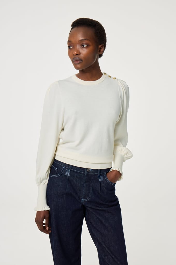 Fabienne Chapot Molly Balloon Pullover Cosy White Maat: S | Sweaters Outlet | Dames | Wit