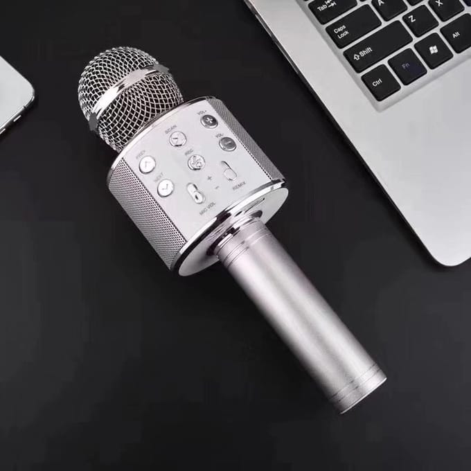 Wireless Microfoon/Bluetooth verbinding microfoon/HIFI Speaker Handheld KTV WS-858 kleur Zilver