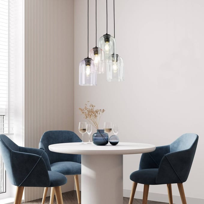 TK Lighting Hanglamp Molly, Ø 38 cm, veelkleurig, metaal, glas, 4-lamps.