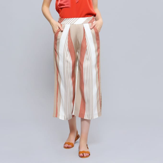Stripe print vouw capri -broek