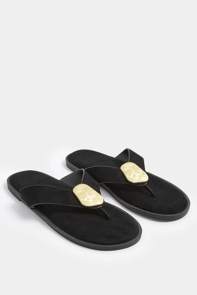 Yours Zwarte Sandalen Met Gehamerde Schijfjes In Extra Brede Eeepasvormsize 40EEE