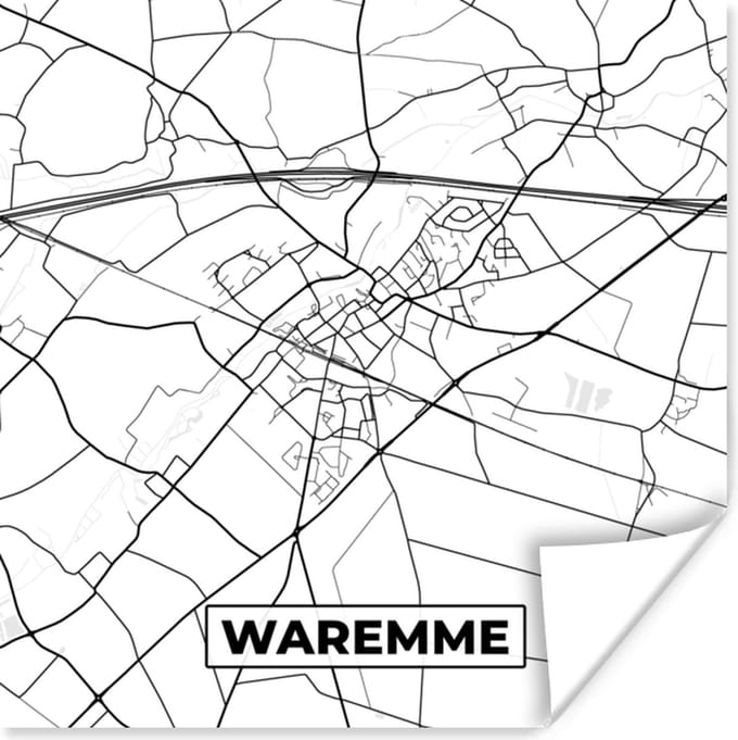 Poster Plattegrond – Waremme – Zwart Wit – Stadskaart - Kaart - België - 75x75 cm