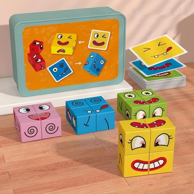 1 Ensemble de Jouets Blocs d'Expression Émotionnelle Montessori Exercice de Concentration Jouets Éducatifs Interactifs en Bois Parent-Enfant