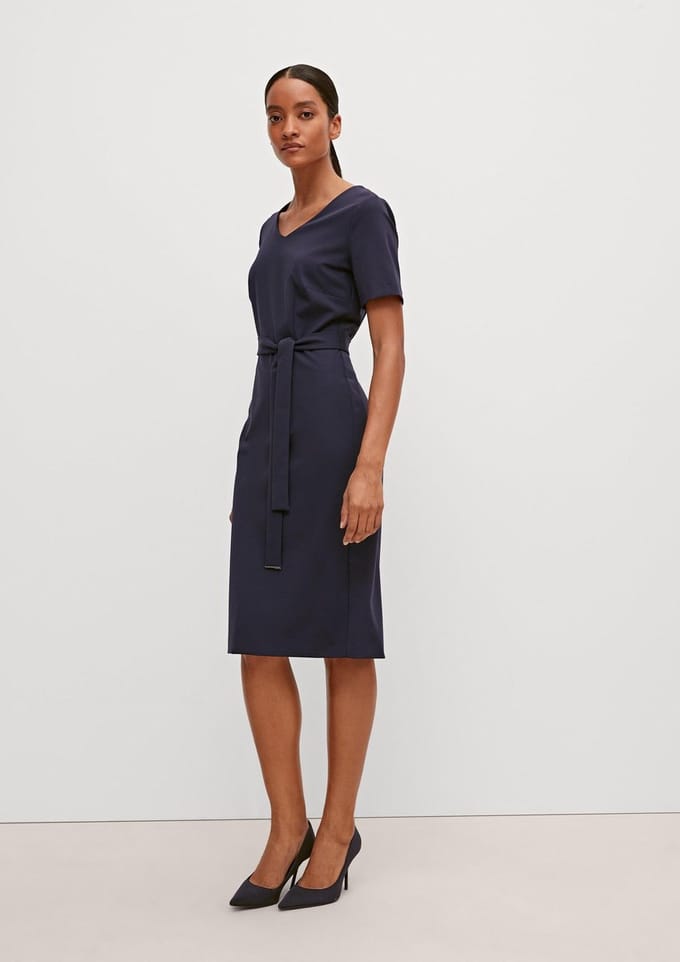Midi jurk met strikceintuur in tricotine dames COMMA