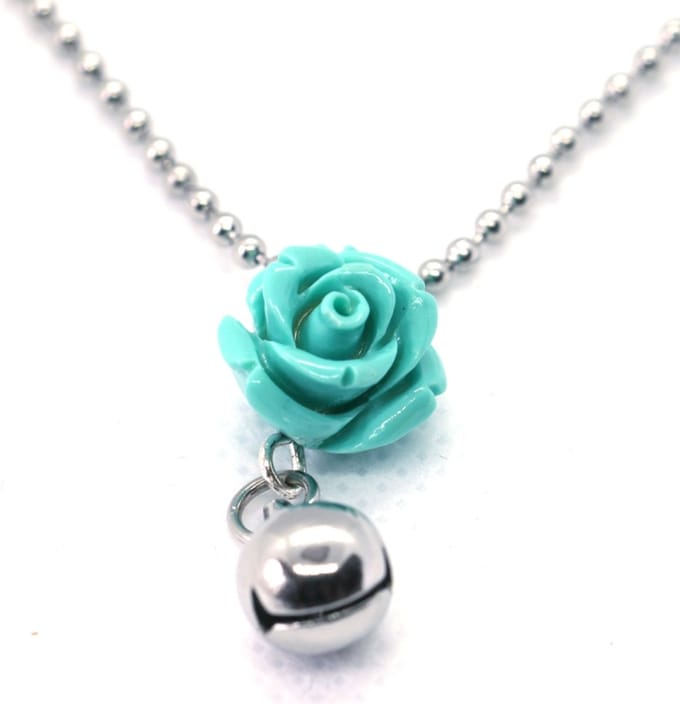 Kinderketting rvs ballchain turkoois koraal roosje 50cm
