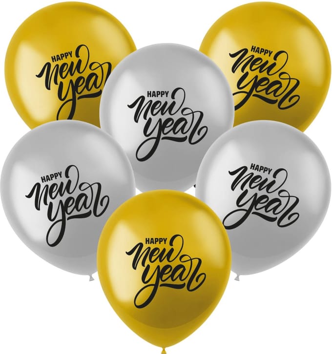 Folat - Ballonnen Happy New Year (6 stuks)