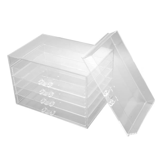 Boîte à bijoux en acrylique 5 tiroirs transparente anti-poussière amovible boîte de rangement organisateur pour boucles d'oreilles pour white